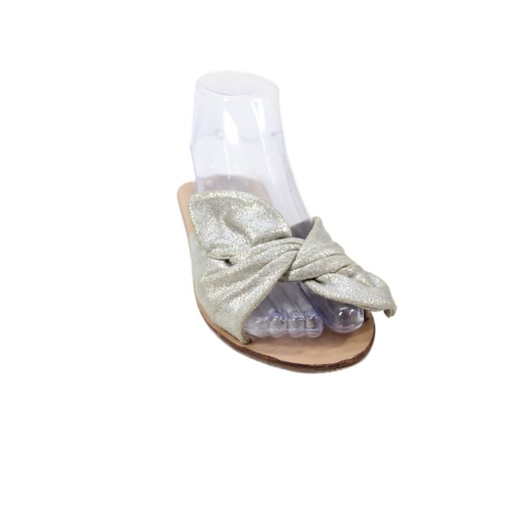 Loeffler Randall Womens Leather Twist Knot Slide On Sandals Silver Size 6